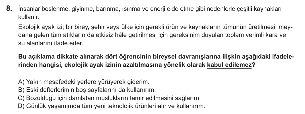 2022 LGS Fen Bilimleri 8. soru