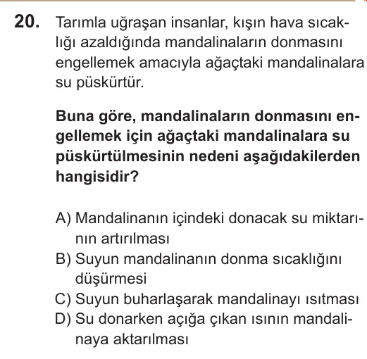 2022 LGS Fen Bilimleri 20. soru