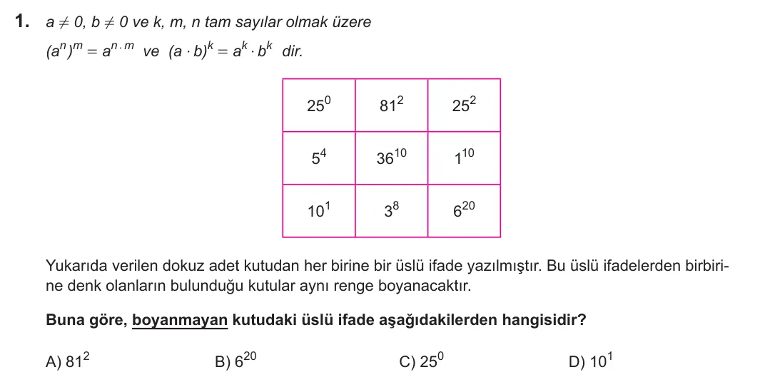 2022 LGS Matematik 1. soru