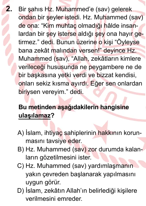 2023 LGS Din Kültürü ve Ahlak Bilgisi 2. soru