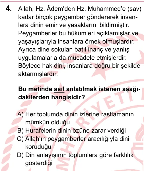 2023 LGS Din Kültürü ve Ahlak Bilgisi 4. soru