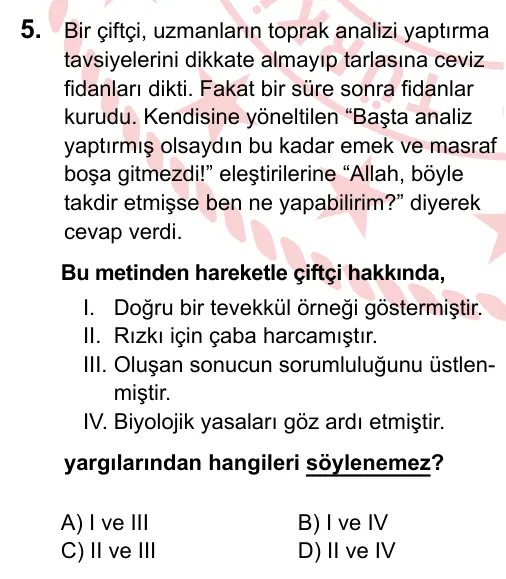 2023 LGS Din Kültürü ve Ahlak Bilgisi 5. soru