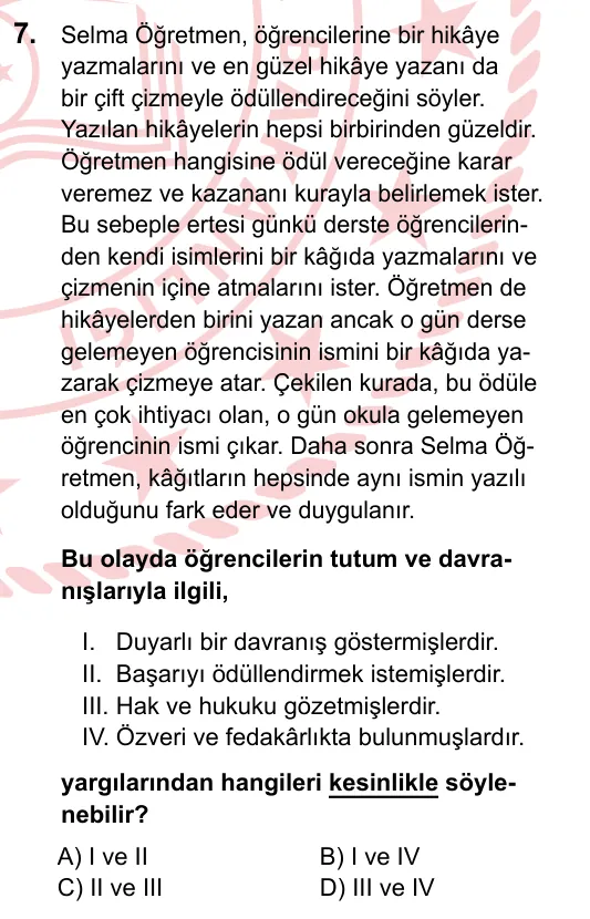 2023 LGS Din Kültürü ve Ahlak Bilgisi 7. soru