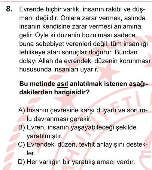 2023 LGS Din Kültürü ve Ahlak Bilgisi 8. soru