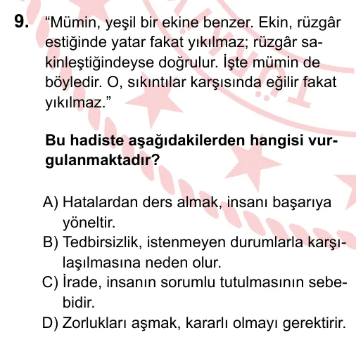 2023 LGS Din Kültürü ve Ahlak Bilgisi 9. soru