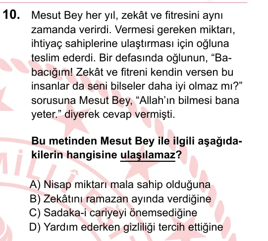 2023 LGS Din Kültürü ve Ahlak Bilgisi 10. soru