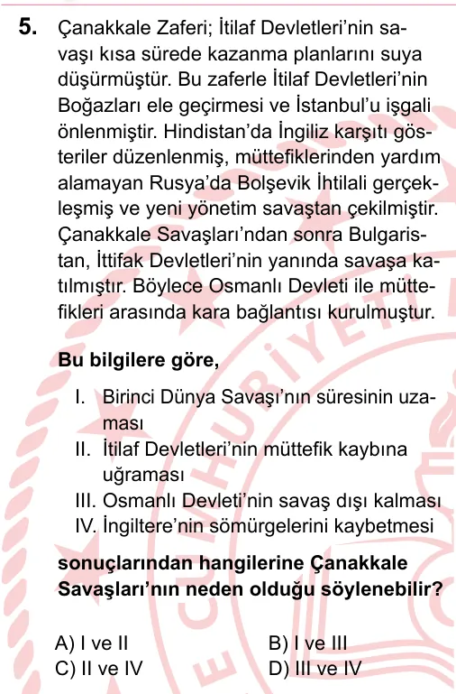 2023 LGS T.C. İnkılap Tarihi ve Atatürkçülük 5. soru
