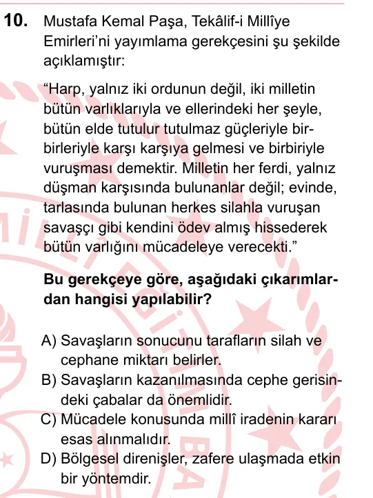 2023 LGS T.C. İnkılap Tarihi ve Atatürkçülük 10. soru