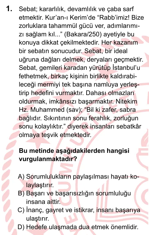 2024 LGS Din Kültürü ve Ahlak Bilgisi 1. soru