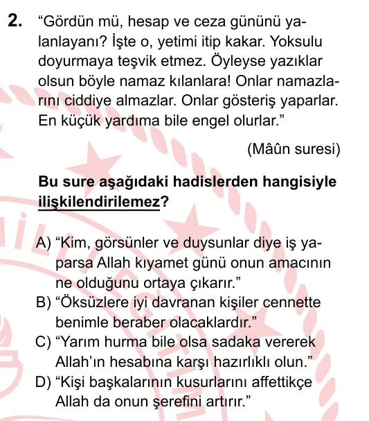2024 LGS Din Kültürü ve Ahlak Bilgisi 2. soru