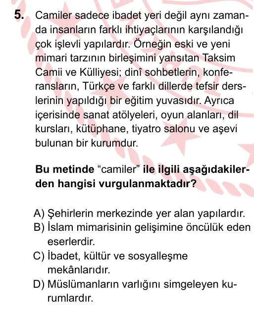 2024 LGS Din Kültürü ve Ahlak Bilgisi 5. soru