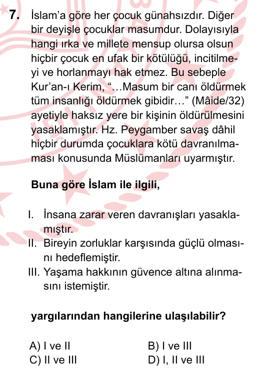 2024 LGS Din Kültürü ve Ahlak Bilgisi 7. soru