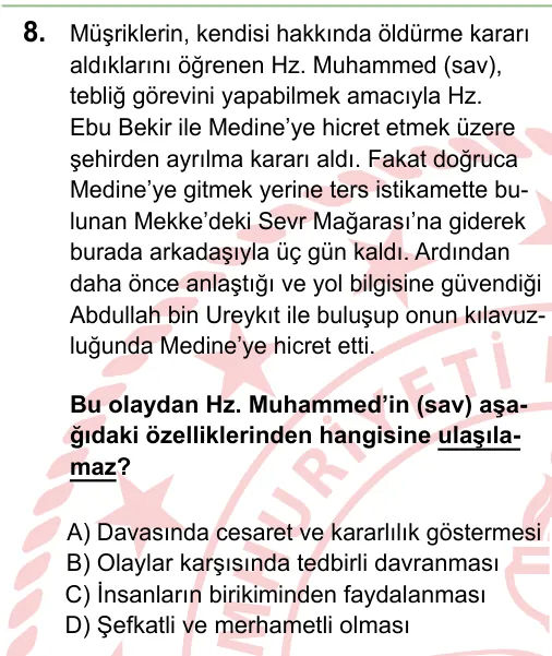 2024 LGS Din Kültürü ve Ahlak Bilgisi 8. soru