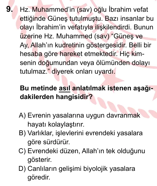 2024 LGS Din Kültürü ve Ahlak Bilgisi 9. soru