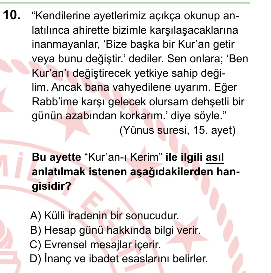 2024 LGS Din Kültürü ve Ahlak Bilgisi 10. soru
