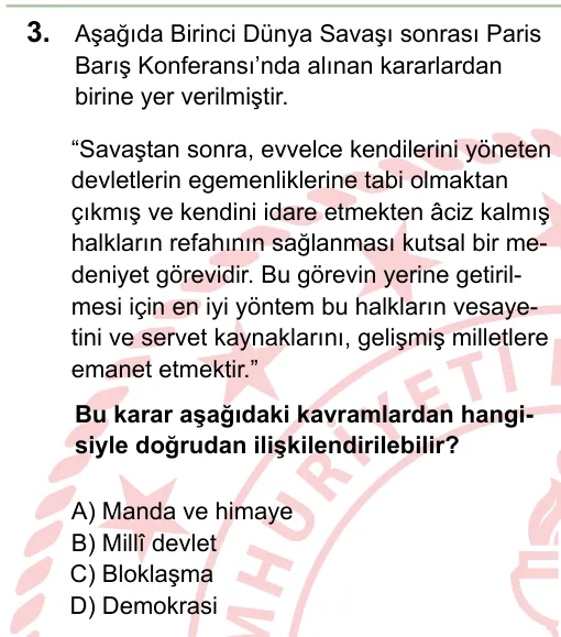 2024 LGS T.C. İnkılap Tarihi ve Atatürkçülük 3. soru