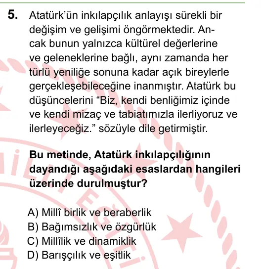 2024 LGS T.C. İnkılap Tarihi ve Atatürkçülük 5. soru