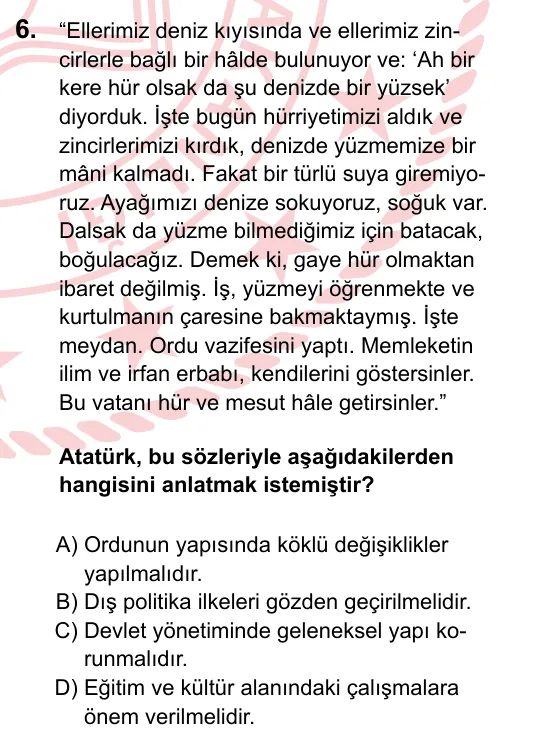 2024 LGS T.C. İnkılap Tarihi ve Atatürkçülük 6. soru