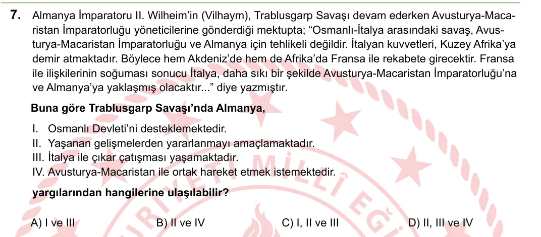 2024 LGS T.C. İnkılap Tarihi ve Atatürkçülük 7. soru