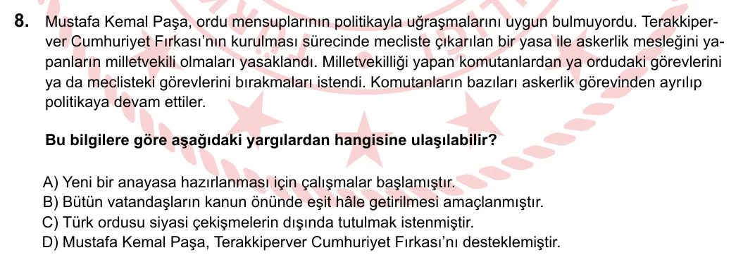 2024 LGS T.C. İnkılap Tarihi ve Atatürkçülük 8. soru