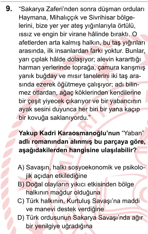 2024 LGS T.C. İnkılap Tarihi ve Atatürkçülük 9. soru
