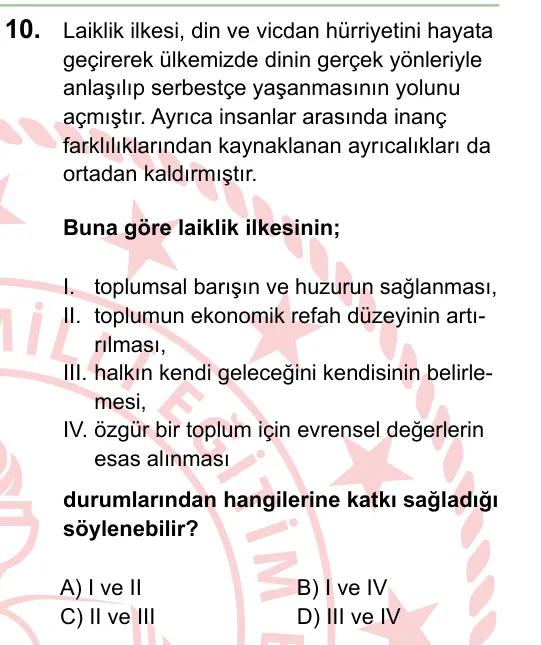 2024 LGS T.C. İnkılap Tarihi ve Atatürkçülük 10. soru